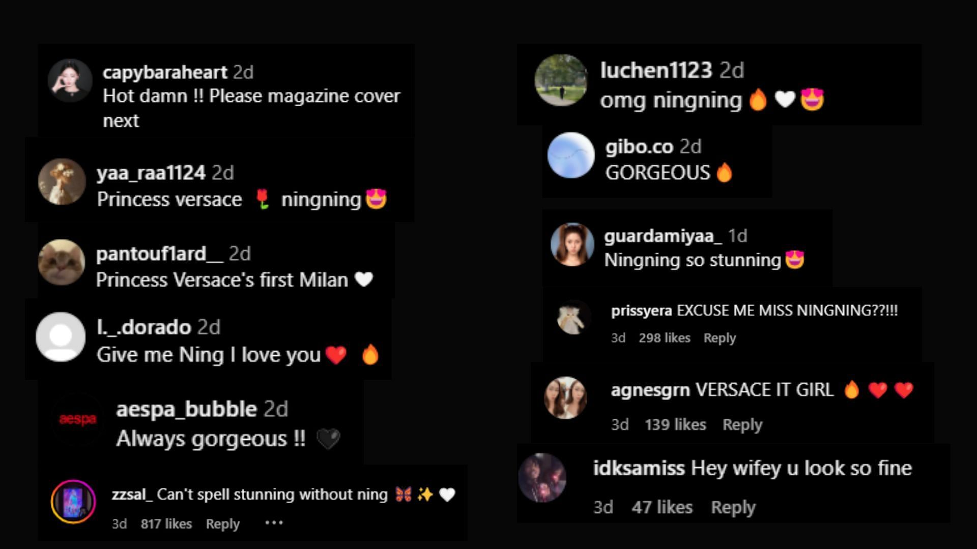 Netizens loved the Versace attire of Ningning at Milan Fashion Week ( Image via Instagram/@Wkorea)